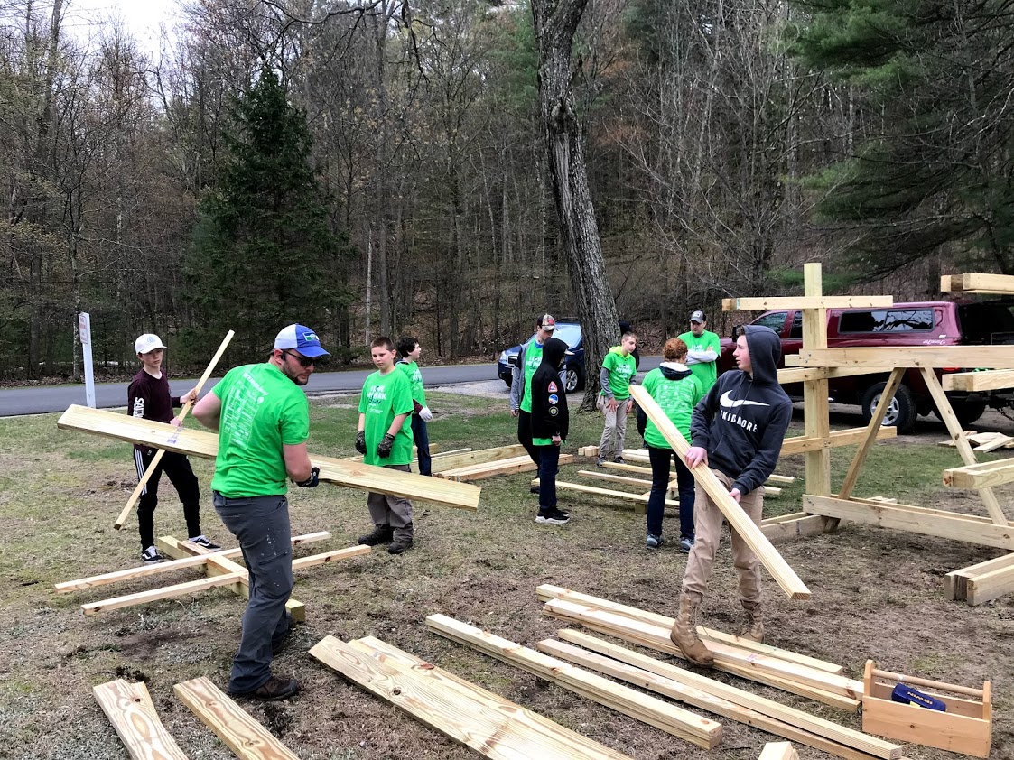 Building kayak racks at Moreau State Park